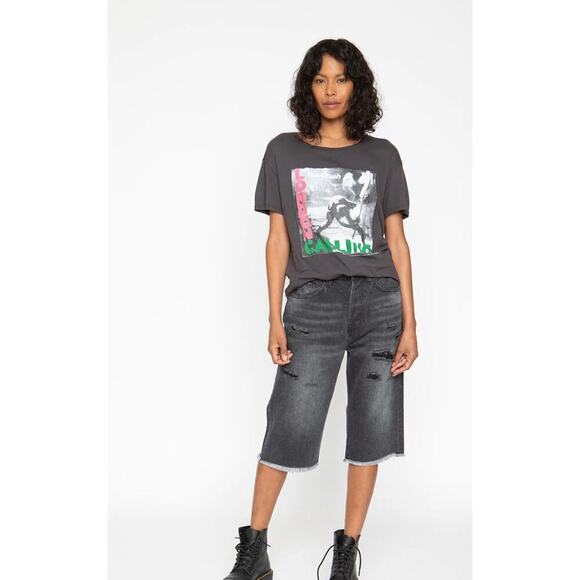 Sandrine Rose Women’s Black Denim Distressed Raw Hem Bermuda Shorts Size 29 - Picture 1 of 6